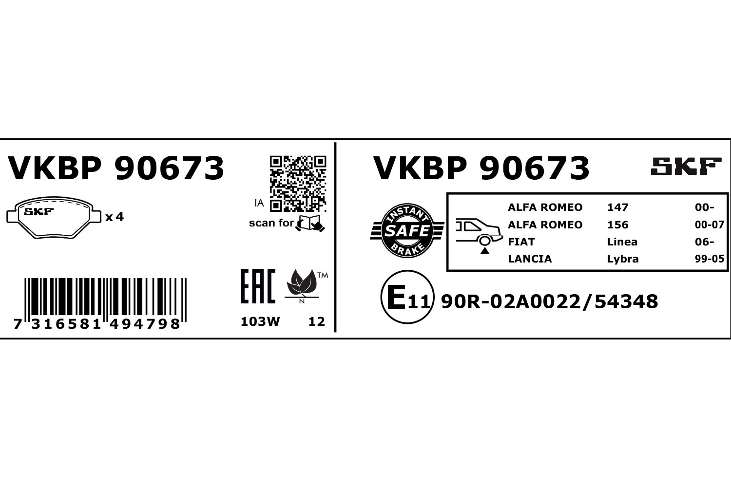 SKF VKBP 90673 Bremsbelagsatz, Scheibenbremse